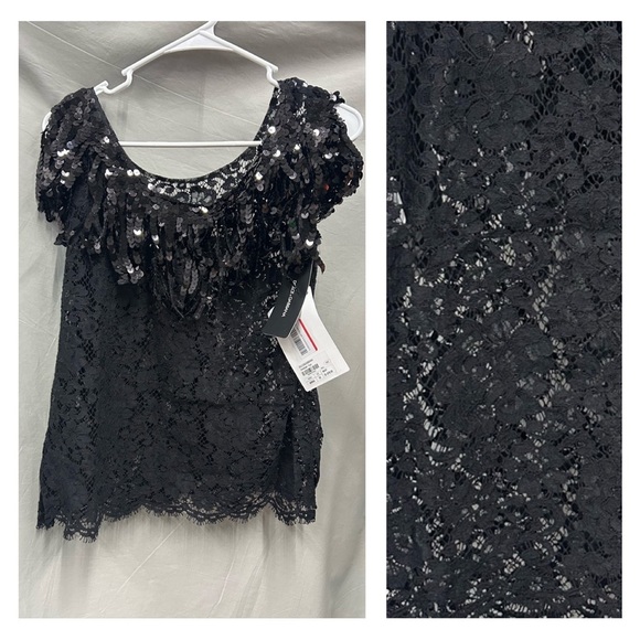 Dolce & Gabbana Size XXS Elegant Black Lace Top WITH Sequin Tassels - Picture 1 of 6